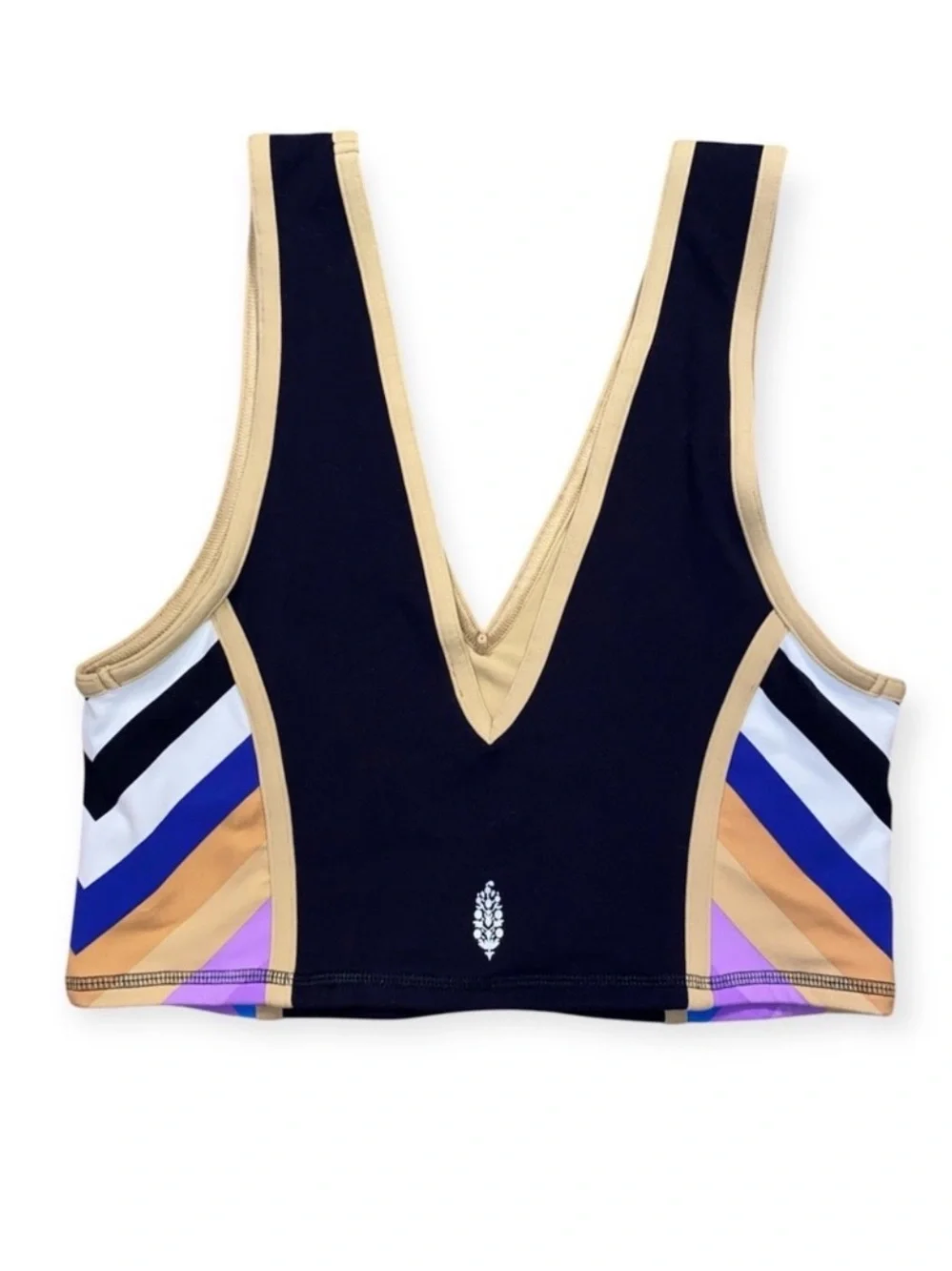 Free People Black Crop Top with Beige Trim and Multicolor Side Panels S